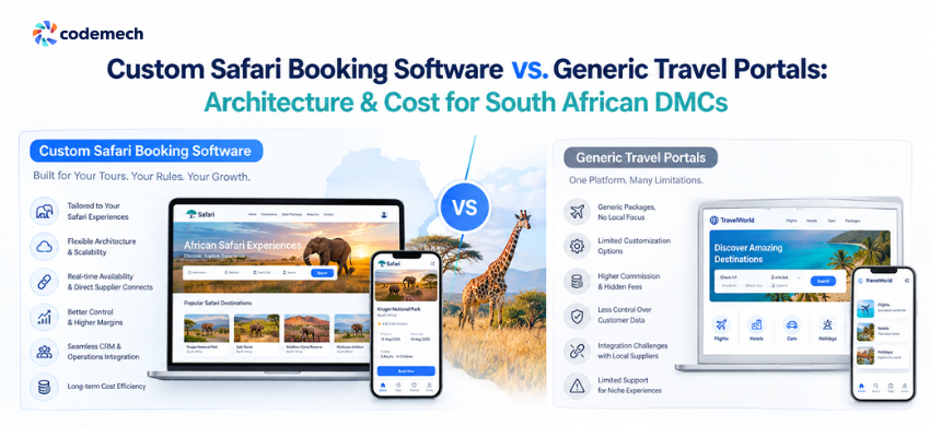 Custom Safari Booking Software vs. Generic Travel Portals: Architecture & Cost for South African DMCs Custom Safari Booking Software vs. Generic Travel Portals: Architecture & Cost for South African DMCs