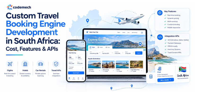 How to Build a Custom Travel Booking Engine in South Africa Explore custom travel booking engine development in South Africa, including GDS, NDC, API, payment, B2B, B2C, and booking management solutions.